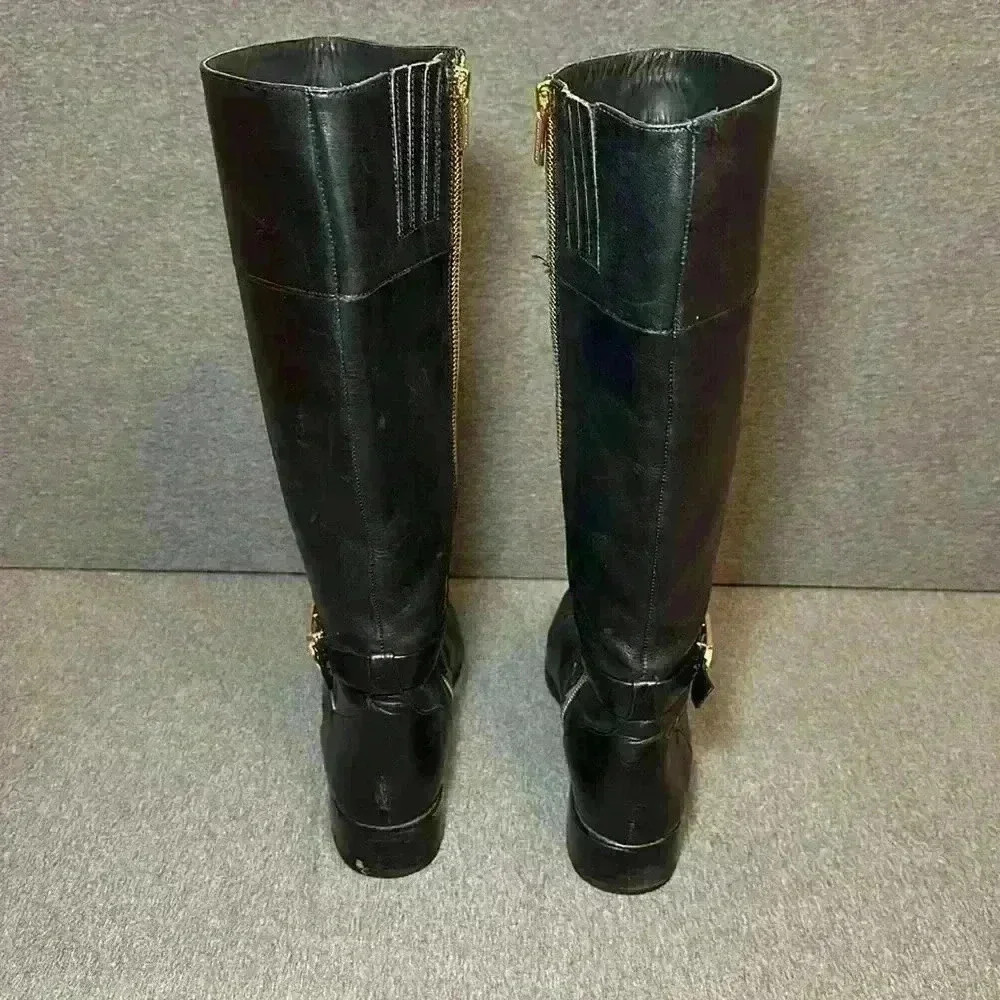 Michael Kors Women's Bryce Tall Boot Black Leather Zip Up Riding Boots Size 10. - Picture 7 of 14